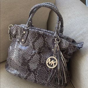 NWT Michael Kors Megan Python Gray Large Satchel